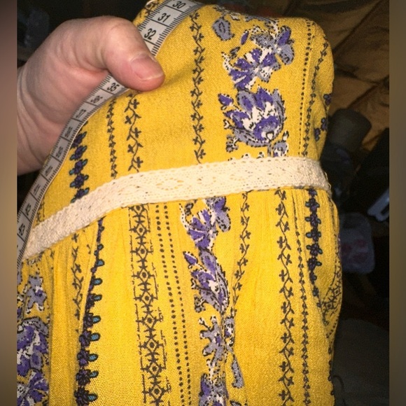Easel large French yellow and lavender maxi sundress with pockets.crochet lace - Picture 6 of 15